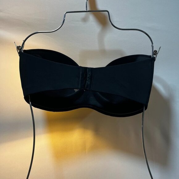 Black Strapless Lace Balconette Bra Structured Push-Up Underwire Top 36E - Picture 15 of 16